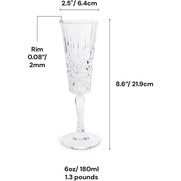 BELLAFORTE Shatterproof Tritan Plastic Champagne Flute Clear, 6oz, Set of 4 - Picture 7 of 7